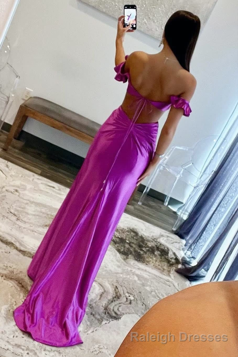 Violet Flutter Sleeve Cutout Mermaid Prom Dress Fitted Gowns