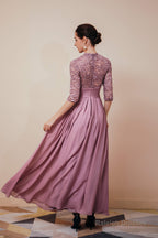 Lace Chiffon Long Zipper Back Mother of the Bride Dresses With Sleeves