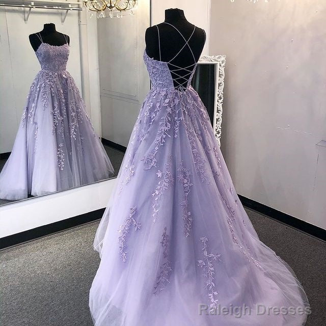 Violet Purple Lace Long Prom Dresses A Line Evening Gown Main image