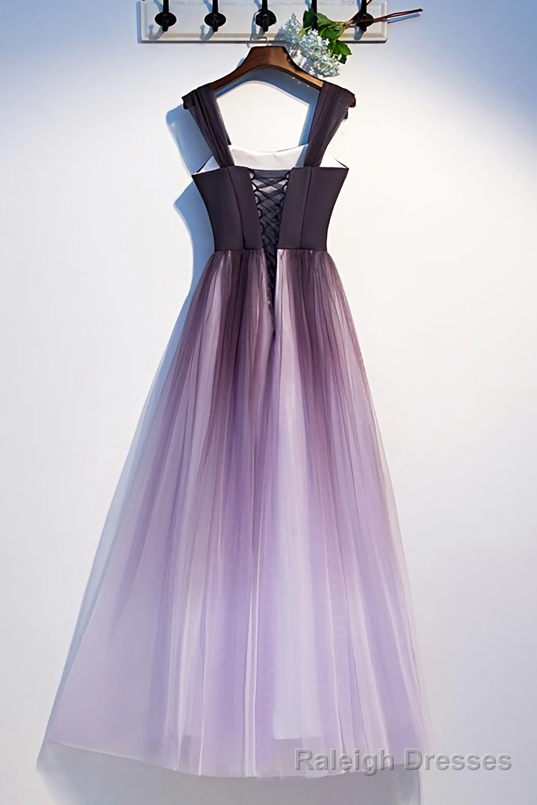 Unique A Line Ombre Purple Beading Prom Dresses With Lace Up Long Dance Dresses Secondary image