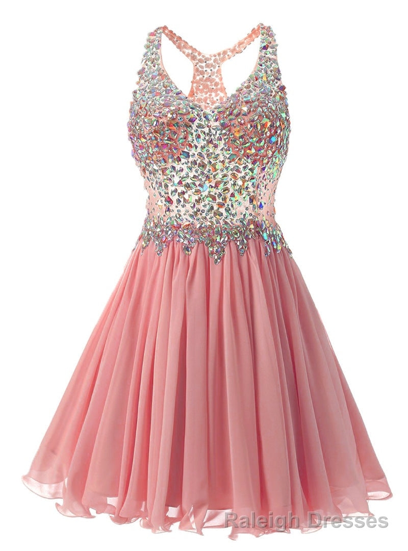 Watermelon Red Chiffon V-neck Homecoming Dress