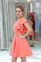 Watermelon Short Satin Backless Short Homecoming Dresses