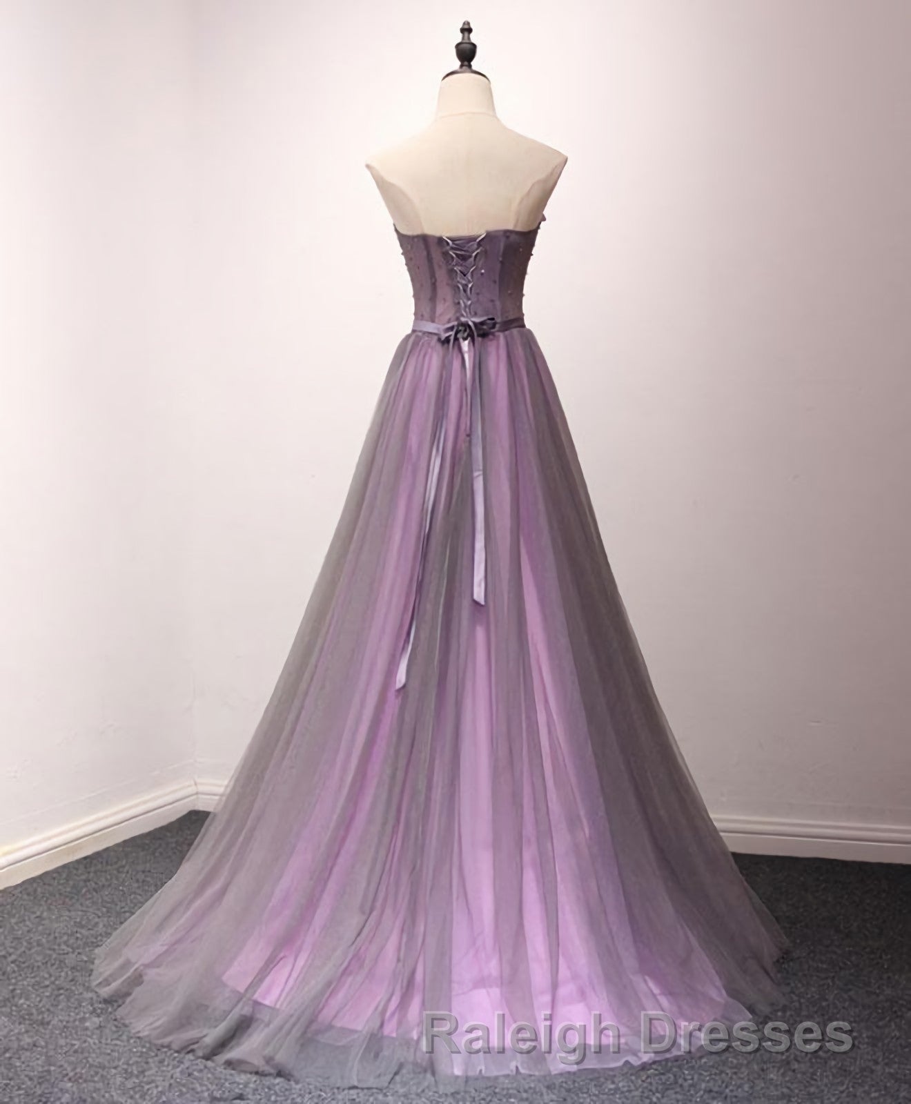 Pruple Tulle Sweetheart Neck Long Prom Dress, Evening Dress Secondary image