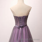 Pruple Tulle Sweetheart Neck Long Prom Dress, Evening Dress