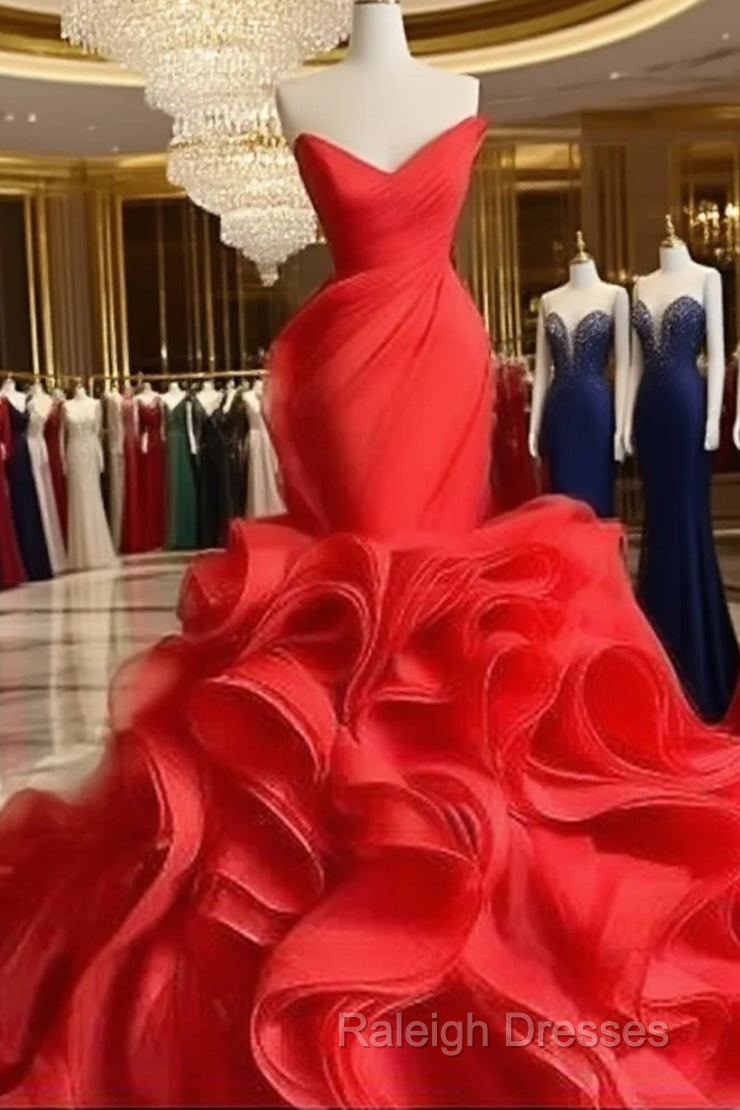 Wedding Dresses Long Train Organza Tiered Skirt Ruffled Plus Size Prom Gown