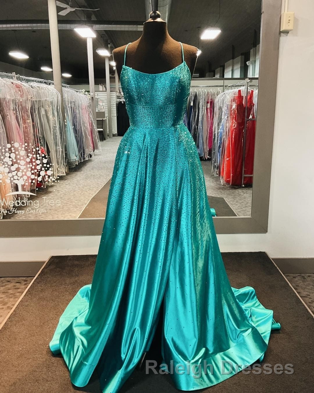 Spaghetti Straps Beaded Teal Blue A-line Long Formal Dress Secondary image