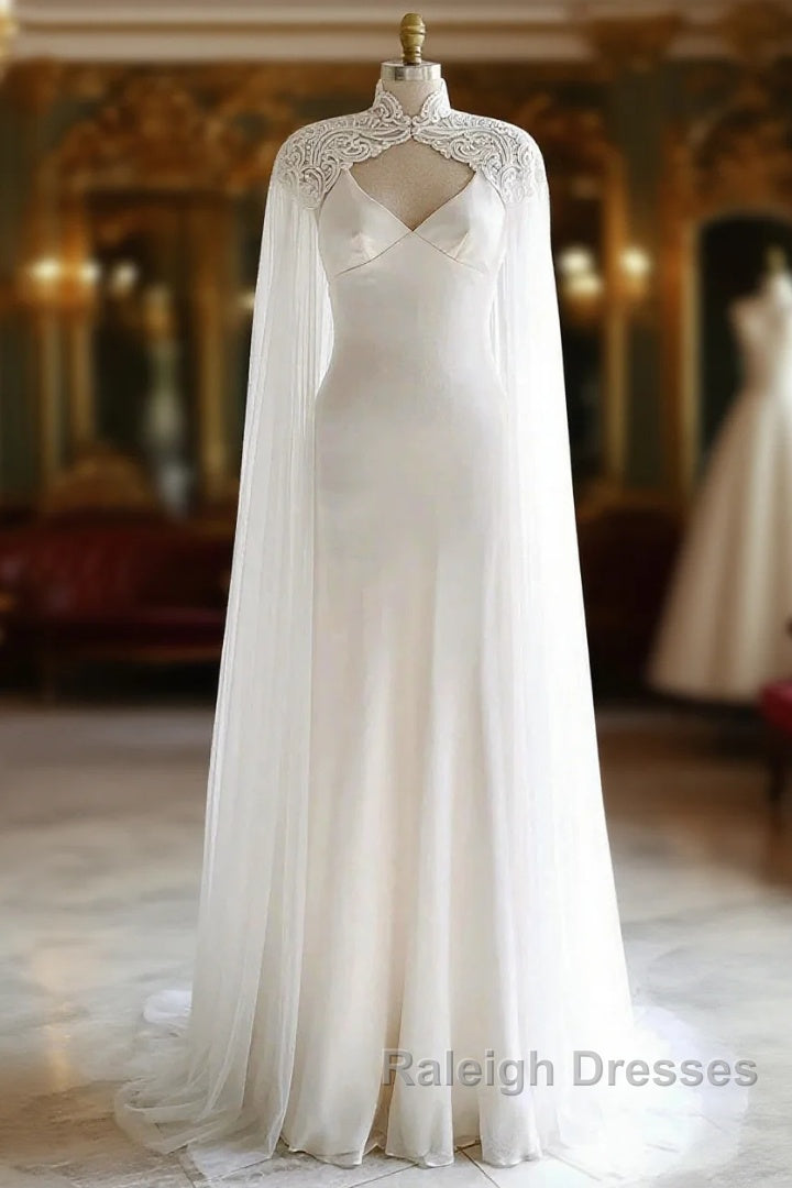 Weitese Dress Prom Dress Stores White Bridal Long Tulle Cape Sleeves With Embroidered Lace Appliques Long Wedding Dress Party Dress Formal Wear Dresses Main image