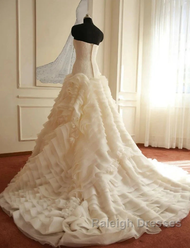 Weitese Formal WomenS Dresses Ivory Elegant Strapless Puffy Tiered Ball Gown Prom Dress Wedding Dress Prom Dress Stores