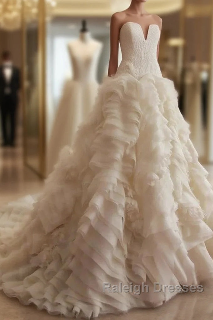 Weitese Formal WomenS Dresses Ivory Elegant Strapless Puffy Tiered Ball Gown Prom Dress Wedding Dress Prom Dress Stores Main image