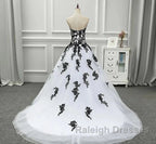 Weitese Formal WomenS Dresses Strapless Beautiful White And Black Long Prom Dress Ball Gown Wedding Dress Prom Clothing