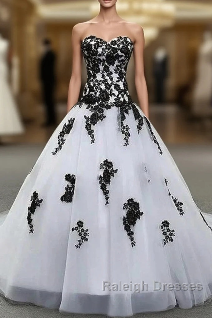 Weitese Formal WomenS Dresses Strapless Beautiful White And Black Long Prom Dress Ball Gown Wedding Dress Prom Clothing