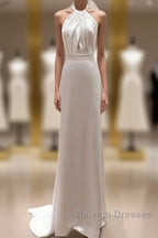 Weitese Formal WomenS Dresses White Halter Light Wedding Dresses Bride Dresses Fishtail Evening Dresses Prom Dress Stores