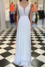 White A Line chiffon lace long prom Dresses white bridesmaid Dresses