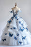 White A-Line Fairytale Tulle Prom Dresses Long With 3D Butterfly Off-The-Shoulder Prom Gowns For Birthday&Quinceanera
