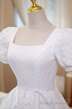 White A Line Homecoming Dress, Cute Short Sleeve Prom Dress