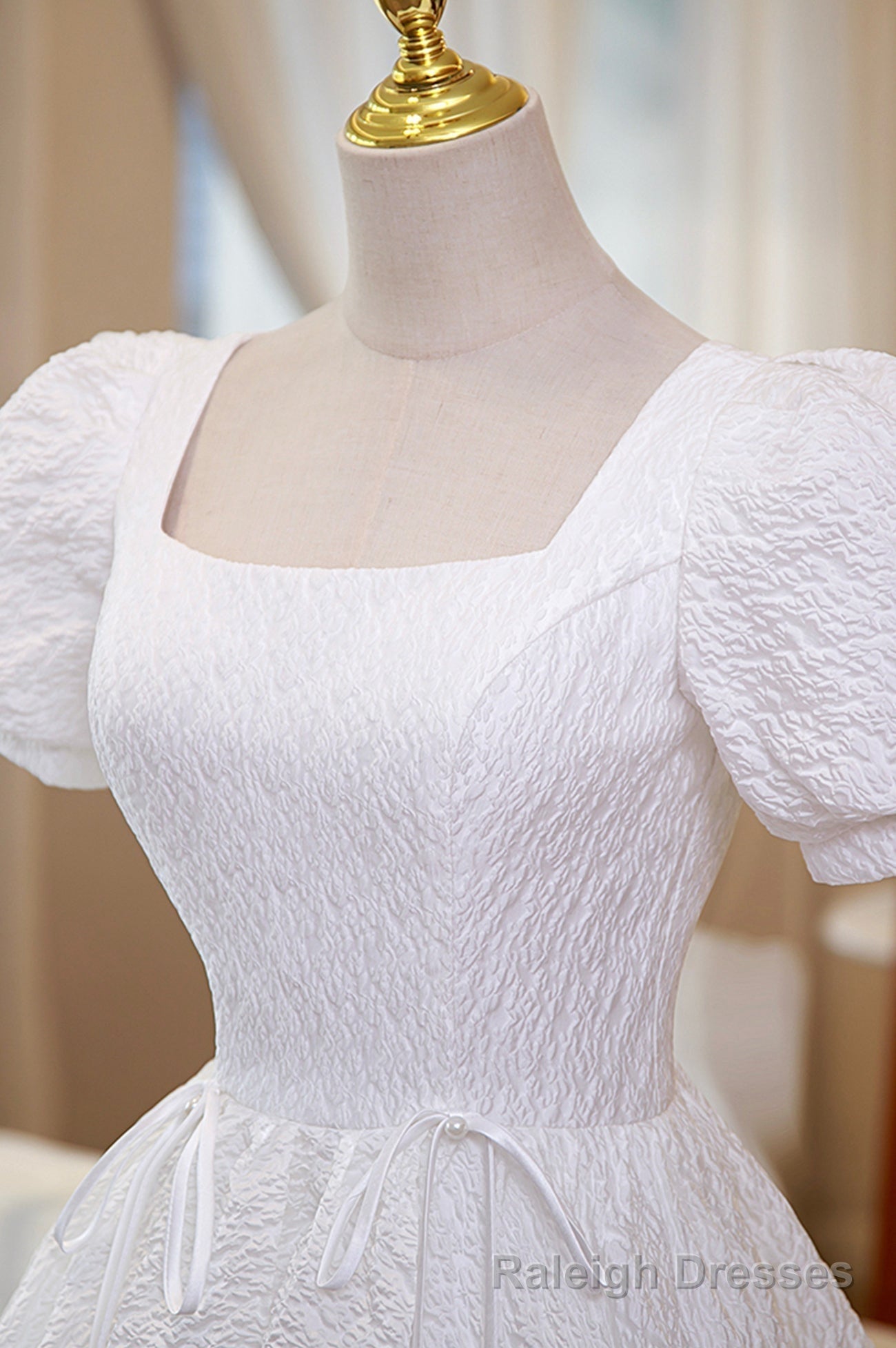 White A-Line Homecoming Dress, Cute Short Sleeve Evening Dress