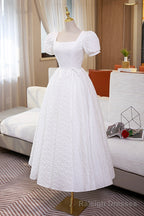 White A Line Homecoming Dress, Cute Short Sleeve Prom Dress
