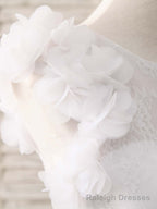 White A Line Lace Tulle Long Prom Dress, White Prom Dress