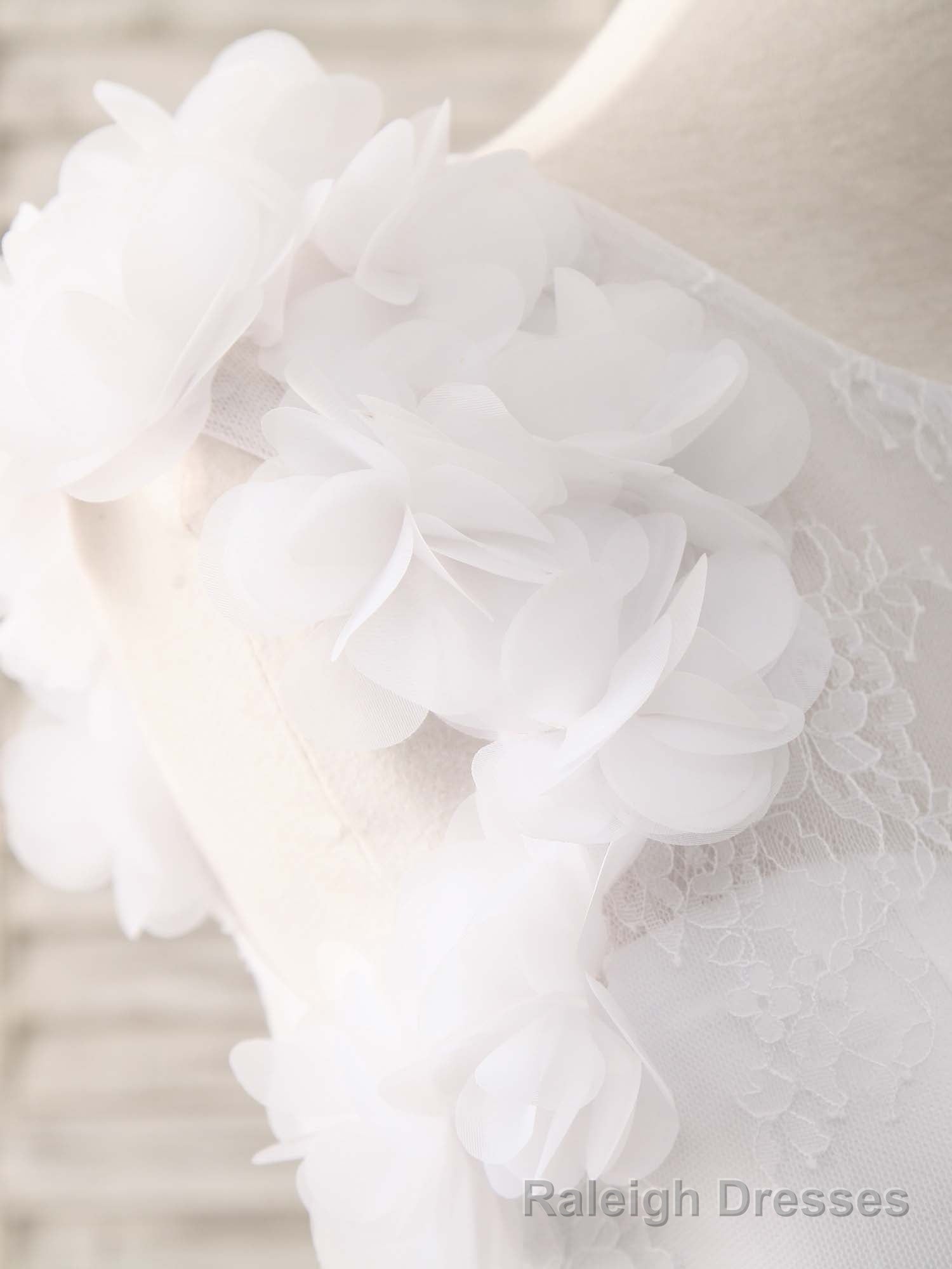 White A Line Lace Tulle Long Prom Dress, White Prom Dress