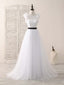 White A Line Lace Tulle Long Prom Dress, White Prom Dress