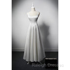 White A Line Satin Prom Dress French Style Formal Dress