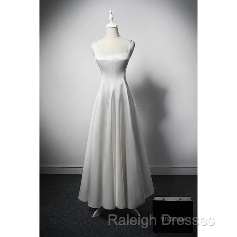 White A Line Satin Prom Dress French Style Formal Dress