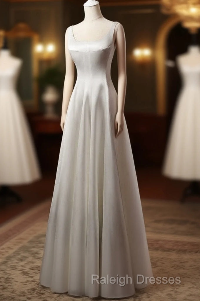 White A Line Satin Prom Dress French Style Formal Dress