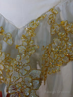 White A-Line Strapless Satin Sequins Long Prom Dress Embroidered Applique Wedding Dress