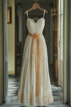 White A-Line Sweetheart Lace Long Ball Gowns Sweet Prom Dresses