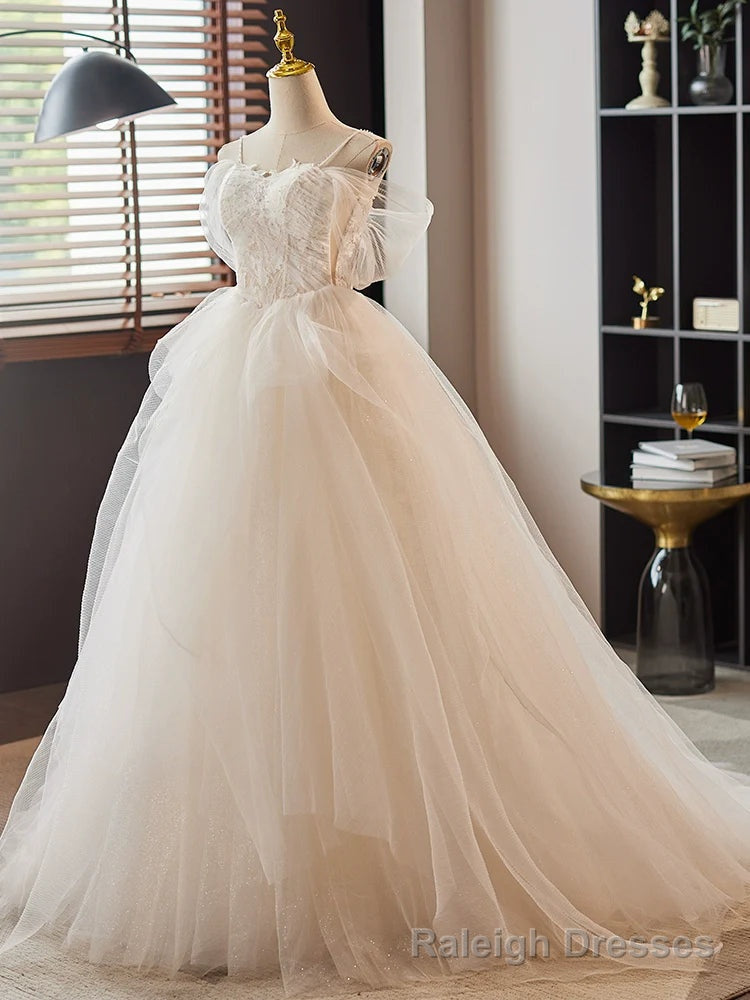 White A Line Sweetheart Neck Lace Tulle Long Prom Dress, White Long Formal Dress