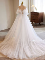 White A Line Tulle Long Prom Dress, White Formal Dress