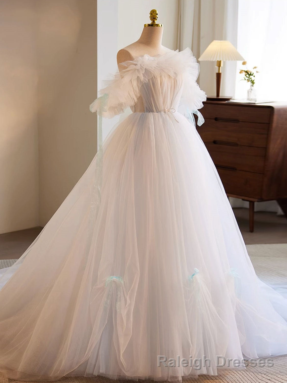 White A-Line Tulle Long Prom Dress, White Formal Dress Main image