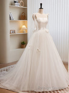 White A Line Tulle Long Prom Dress, White Tulle Formal Dress