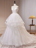 White A Line Tulle Long Prom Dress, White Tulle Sweet 16 Dresses