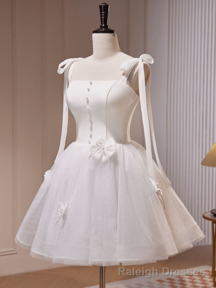 White A Line Tulle Short Prom Dress, Cute White Homecoming Dress Main image