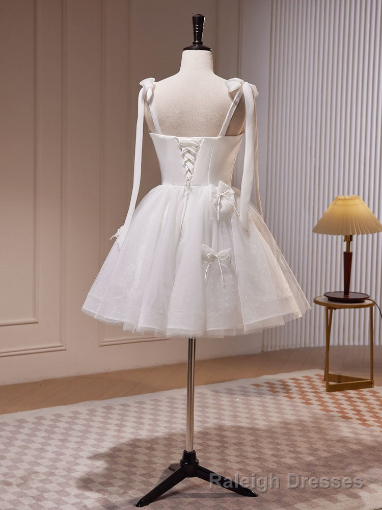 White A Line Tulle Short Prom Dress, Cute White Homecoming Dress