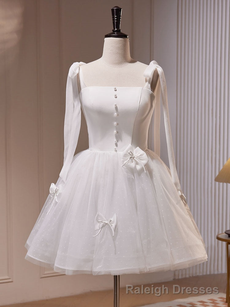 White A Line Tulle Short Prom Dress, Cute White Homecoming Dress Secondary image