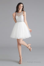 A-Line Tulle Sleeveless Beading Homecoming Dresses