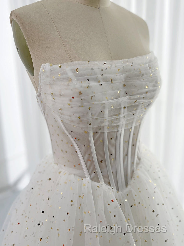 White A-Line Tulle Star Short Prom Dresses White Cute Homecoming Dresses