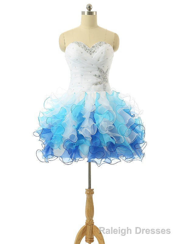 White And Blue Organza Knee Length Cocktail Dresses Main image