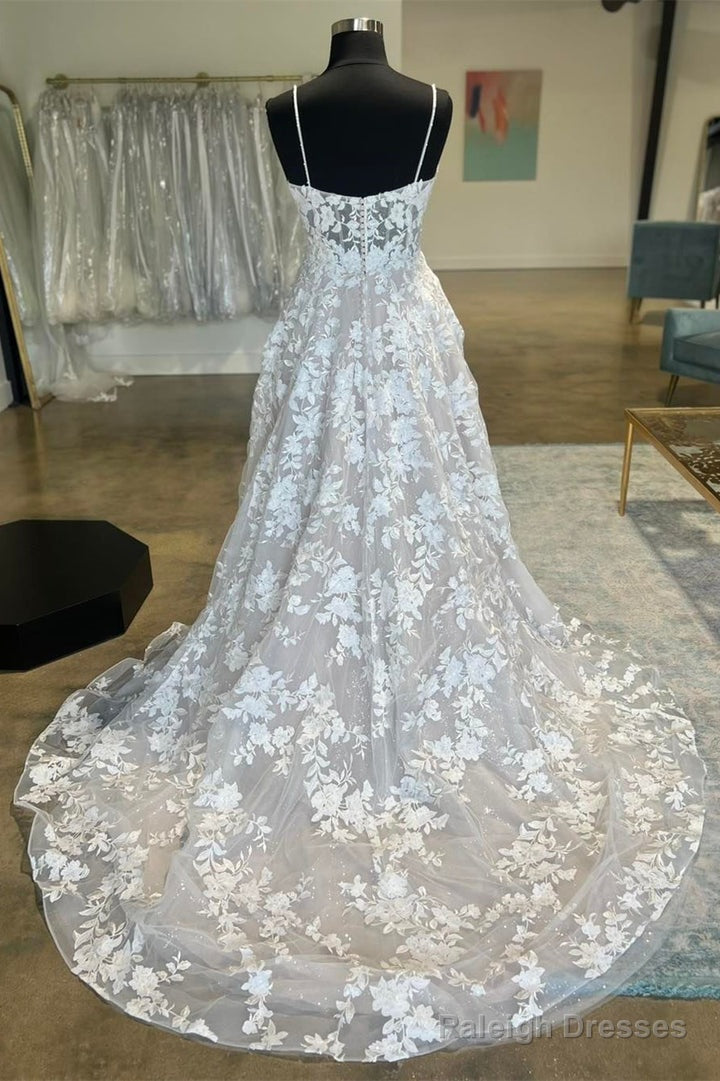 White Appliques Sweetheart Spaghetti Strap Long Wedding Dress Beautiful Secondary image