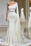 White Asymmetric One Shoulder Mermaid Stretch Satin Prom Dress