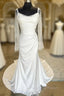 White Backless Ruched Wedding Dress With Detachable Sleeves Open Back