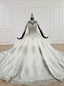 White Ball Gown High Neck Cap Sleeve Beading Sequins Wedding Dress