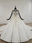 White Ball Gowns Lace Appliques High Neck Beading Crystal Wedding Dress