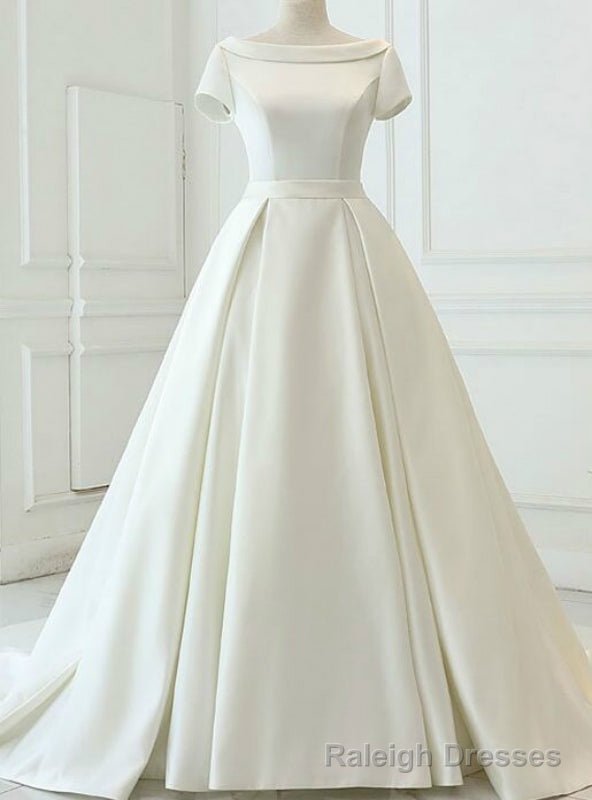 White Ball Gown Satin Cap Sleeve Backless Wedding Dress Main image