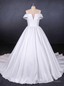 White Ball Gown Satin Off the Shoulder Pleats Wedding Dress