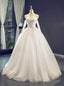 White Ball Gowns Tulle Lace Appliques High Neck Wedding Dress
