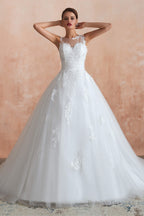 White Ball Gown Tulle Lace Appliques Sweetheart Sequins Wedding Dresses