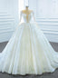 White Ball Gown Tulle Seuqins Long Sleeve Wedding Dress